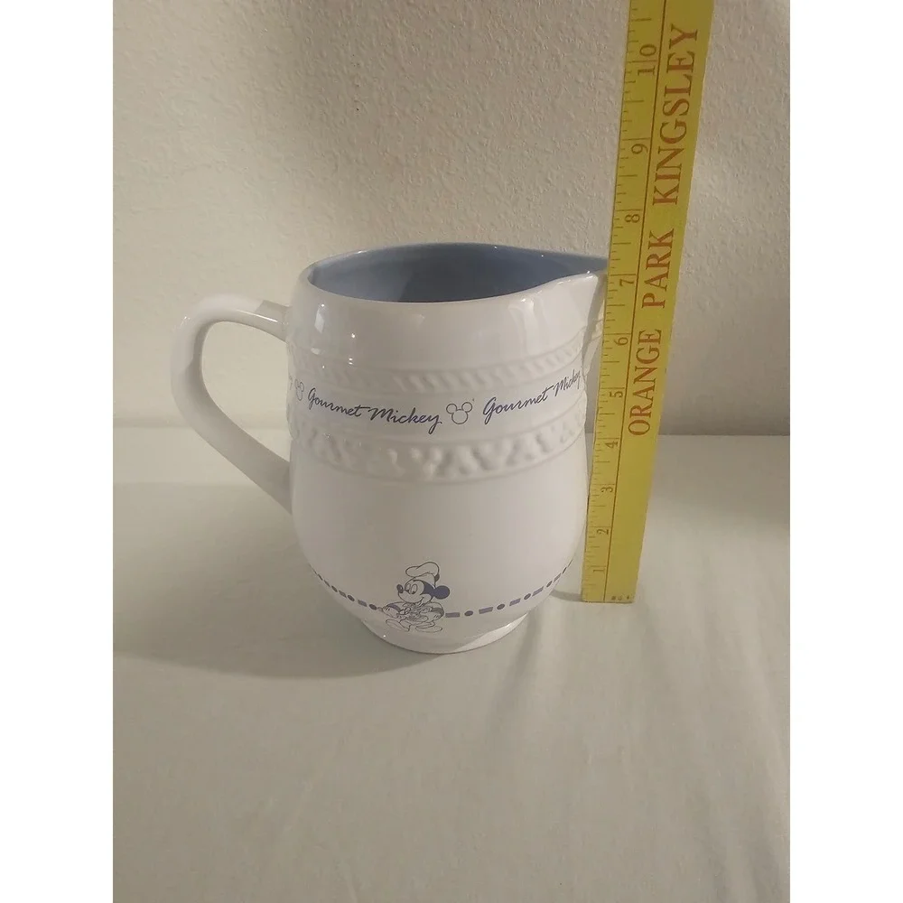 Disney Gourmet Mickey Ceramic Pitcher White Blue Chef Mickey Mouse 7 inch